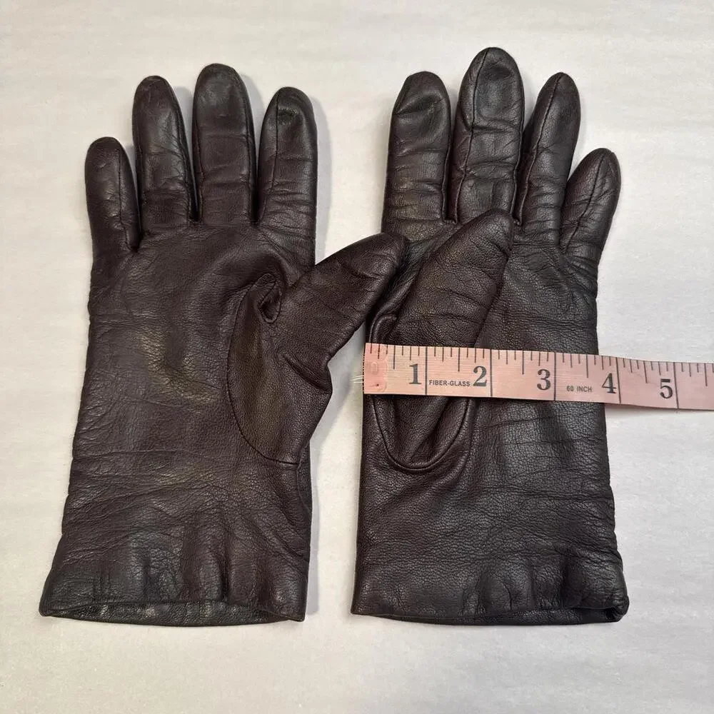 Vintage Fownes Espresso Brown‎ Leather Gloves 100% Cashmere Lined size 7